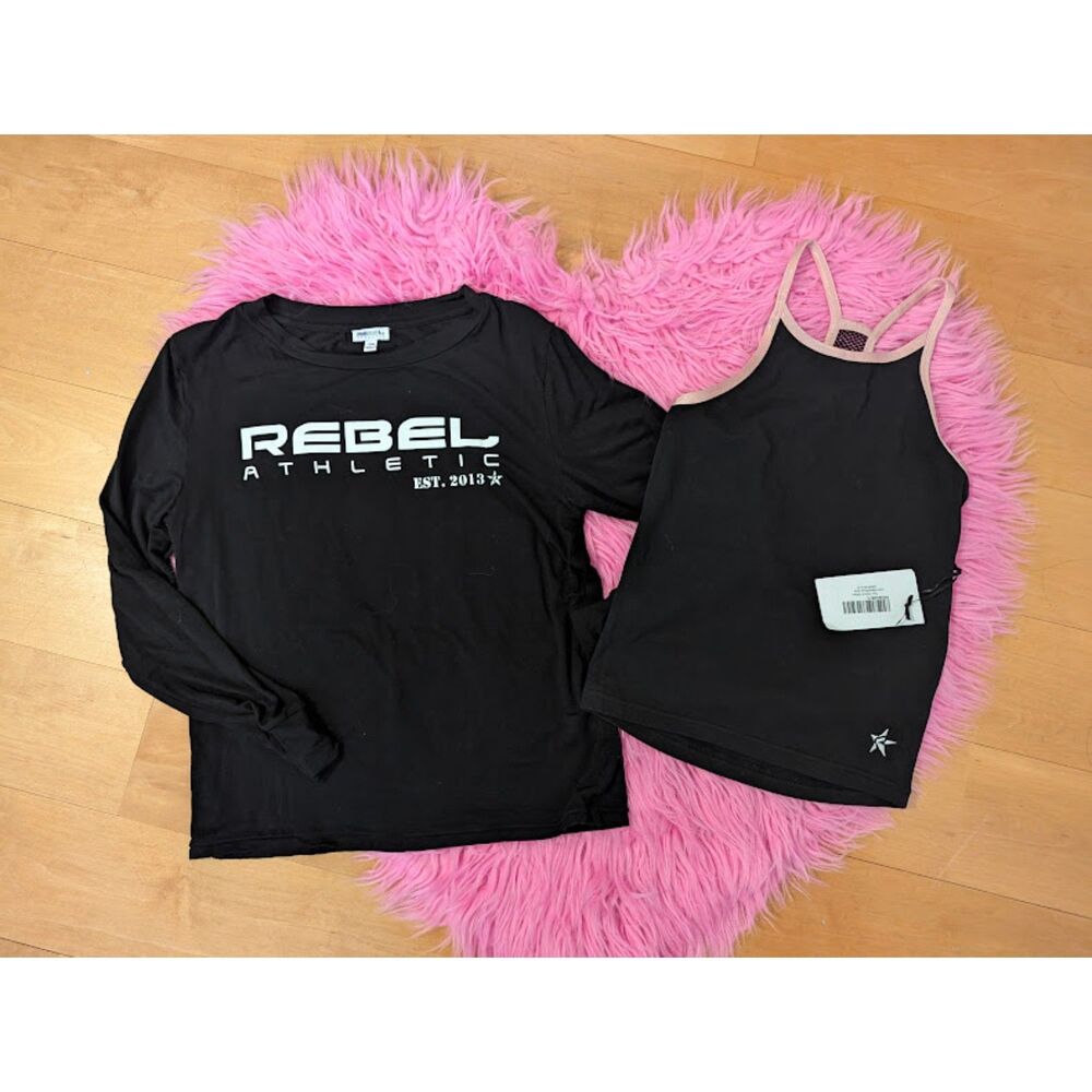 Bundle Set Rebel Athletic Youth Tops Black Rose Gold YM YL cheer dance